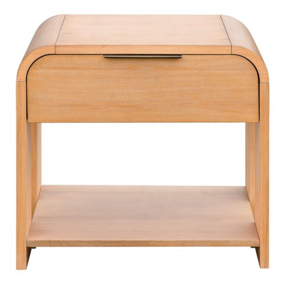 1 Drawer Waterfall Nightstand with rounded edges, natural wood, mid-century design on Tampa Home & Garden Store