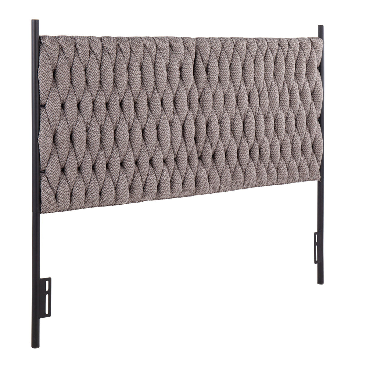 Braided Matisse Upholstered Queen Headboard with taupe fabric & black metal frame on Tampa Home & Garden Store