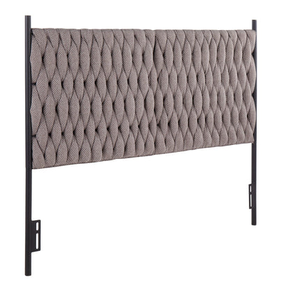 Braided Matisse Upholstered Queen Headboard with taupe fabric & black metal frame on Tampa Home & Garden Store