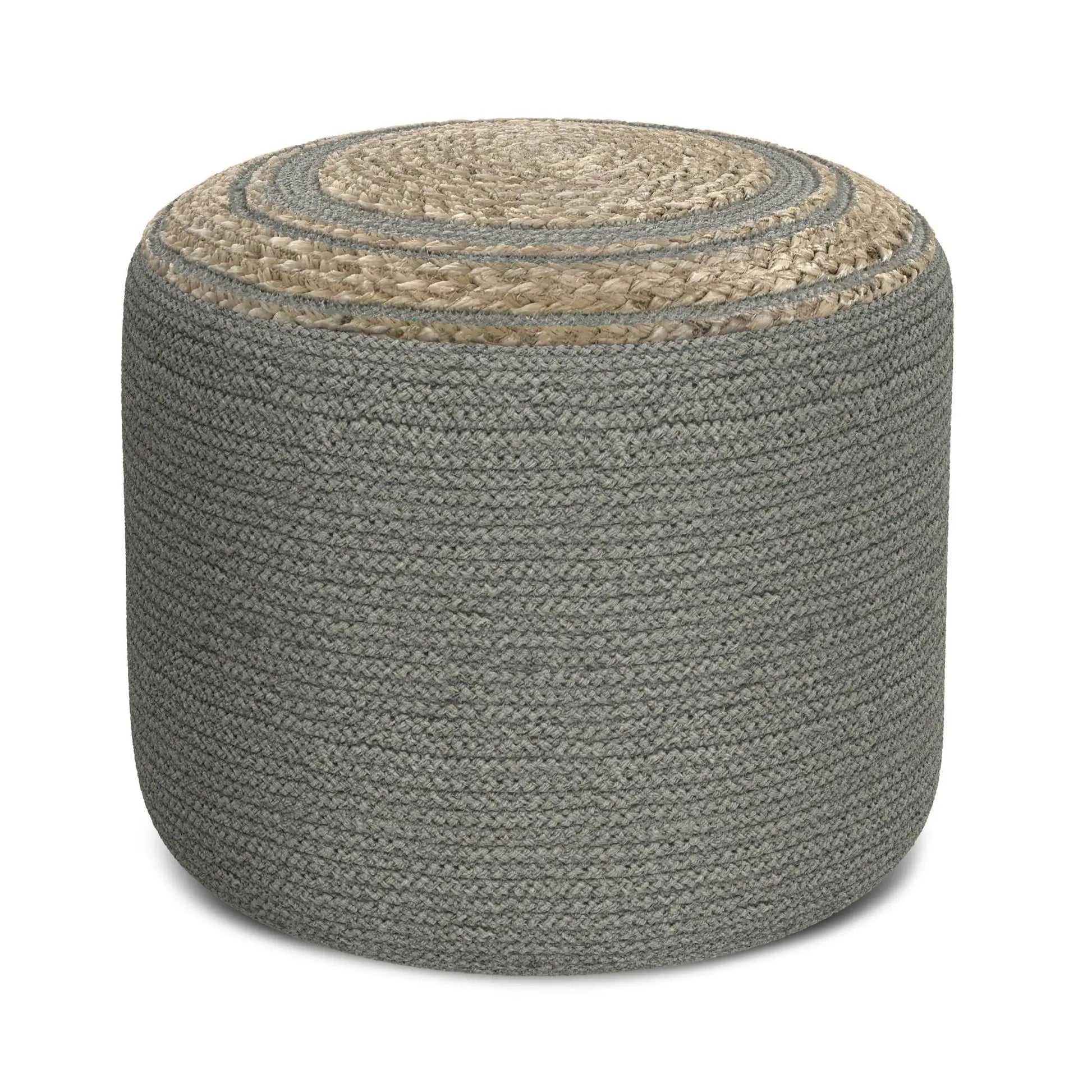 Serena Round Braided Pouf gray with natural jute top by Unique Piece Furniture on Tampa Home & Garden Store