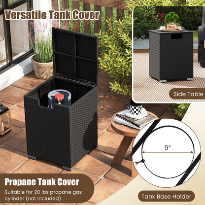 LJGDeals black outdoor rattan fire table set with 32-inch rectangular gas firepit and tank cover on Tampa Home & Garden Store