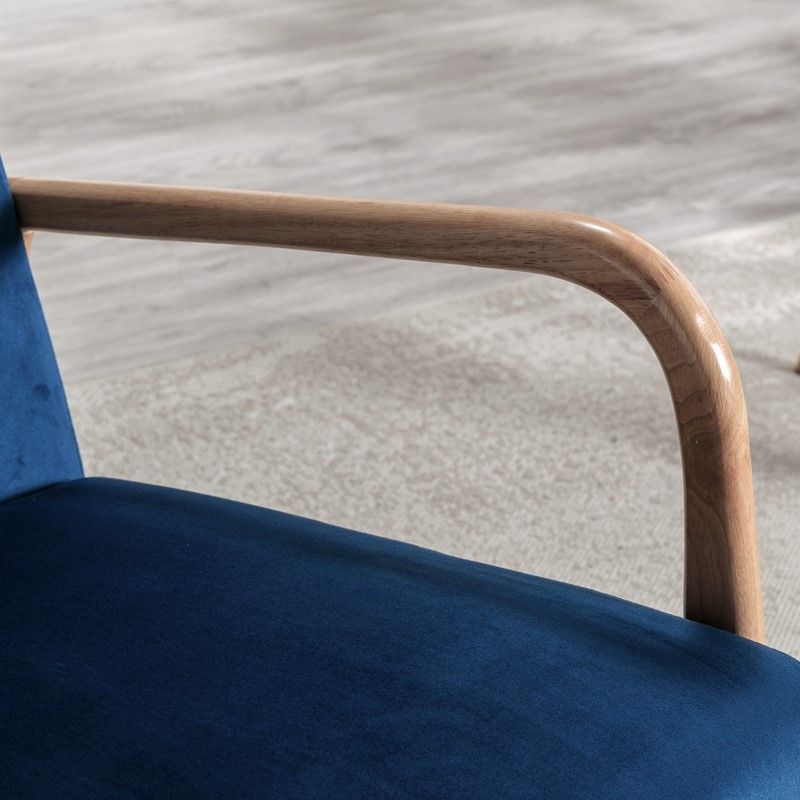 Armchair blue velvet mid-century with curved wood armrest, HouseOfZazla on Tampa Home & Garden Store