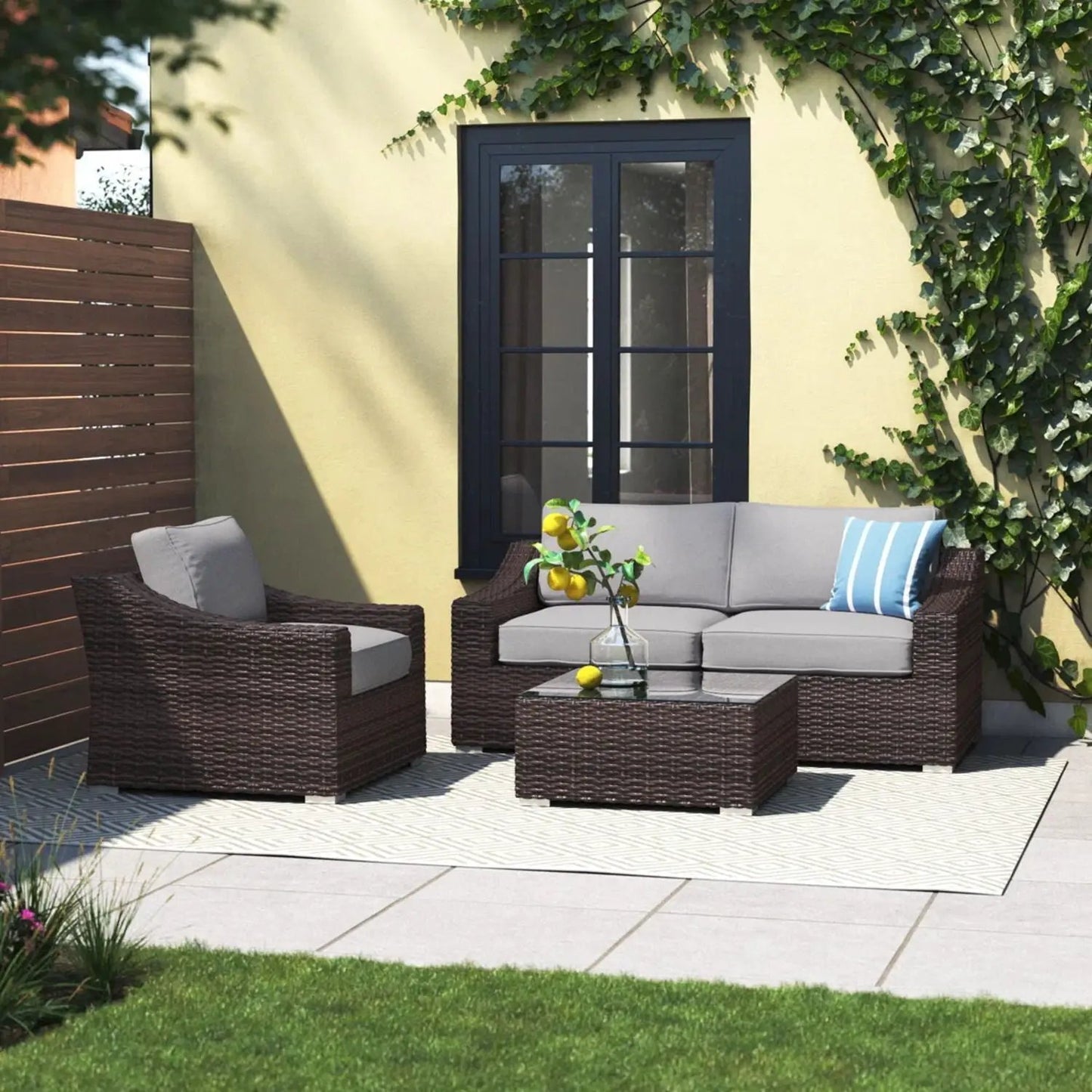 Outdoor Wicker Conversation Set With Cushions