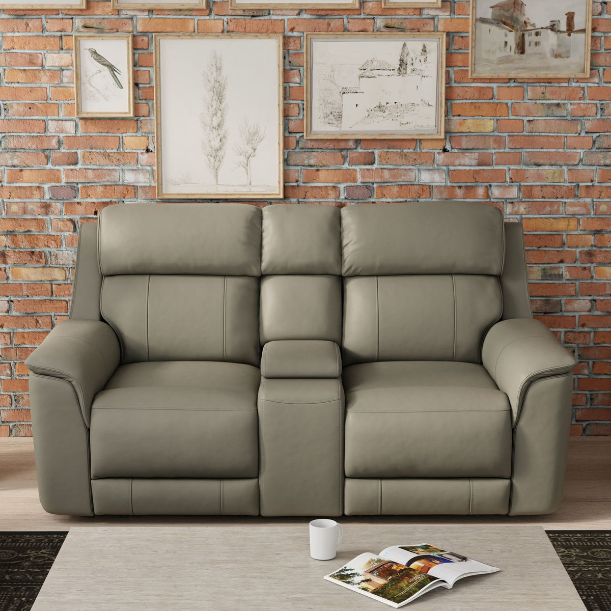 Dual Power Reclining Loveseat with Center Console, taupe leather by HouseOfZazla on Tampa Home & Garden Store