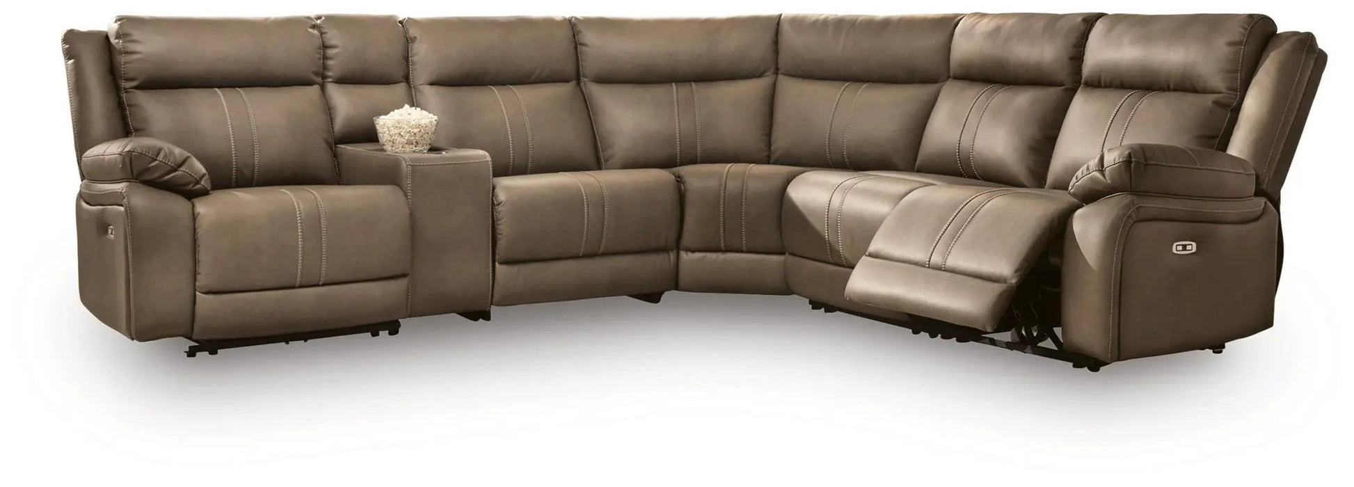 Max-Momentum reclining sectional in brown leather with center console on Tampa Home & Garden Store