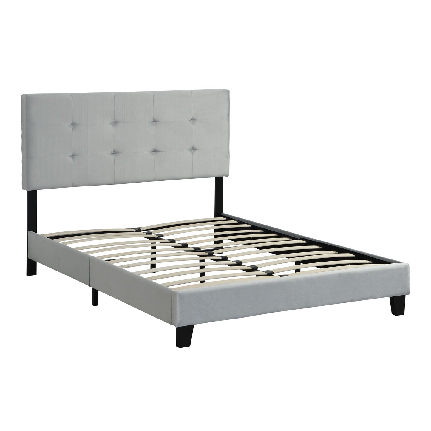 Queen Size Gray Upholstered Platform Bed Frame