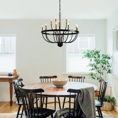 15-light black iron chandelier with candle bulbs and round ring farmhouse pendant on Tampa Home & Garden Store