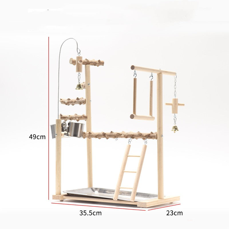 Bird Playground Interactive Platform Stand in solid wood with ladder and bells on Tampa Home & Garden Store