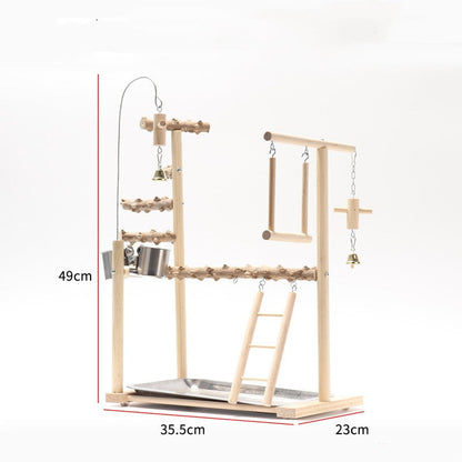 Bird Playground Interactive Platform Stand in solid wood with ladder and bells on Tampa Home & Garden Store