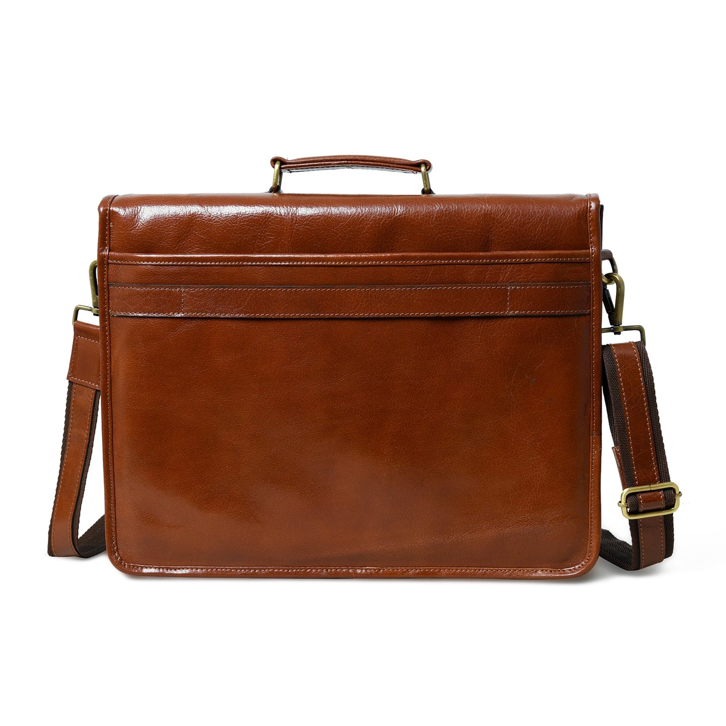 The Architect Brown Executive briefcase in leather with brass hardware and top handle on Tampa Home & Garden Store