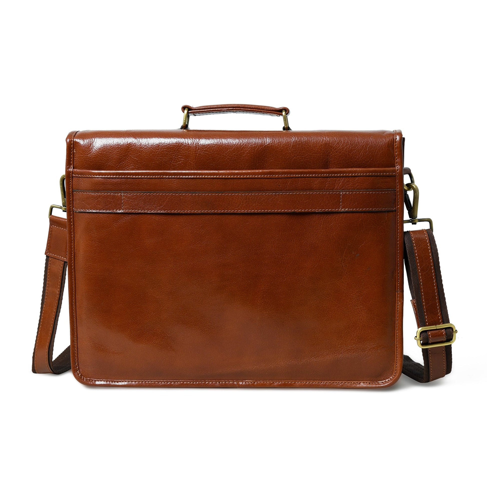 The Architect Brown Executive briefcase in leather with brass hardware and top handle on Tampa Home & Garden Store