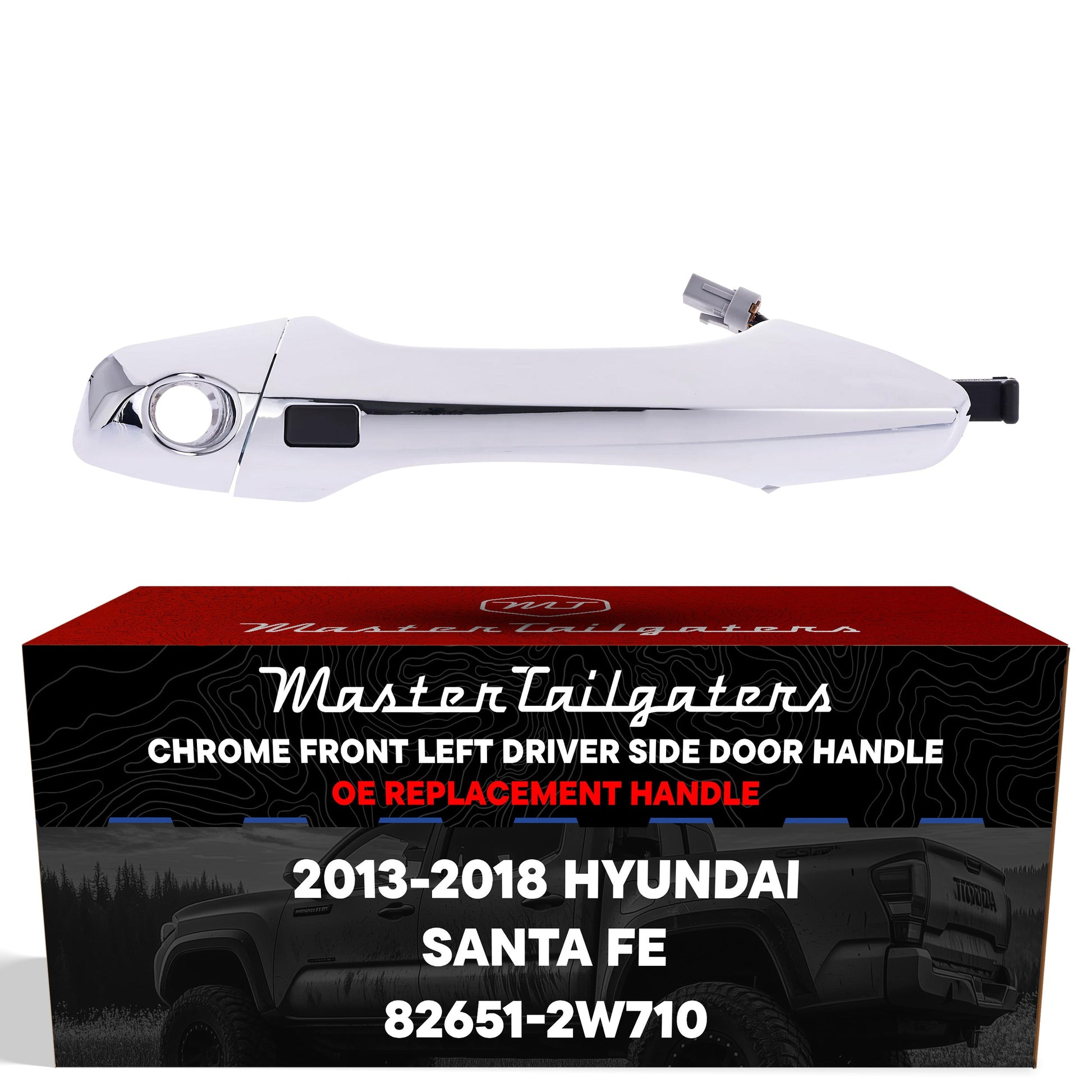 Chrome exterior door handle front left with keyhole for Hyundai Santa Fe 2013-2018 on Tampa Home & Garden Store