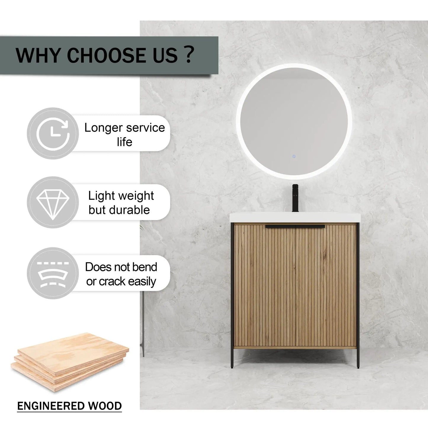 Modern Freestanding Vanity With Resin Sink