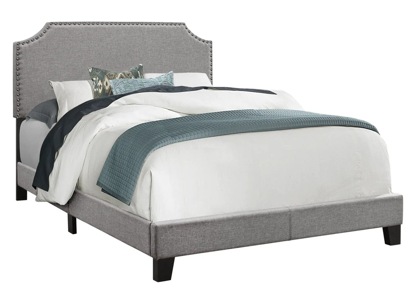 Bed upholstered transitional with gray headboard and nailhead trim Unique Piece Furniture on Tampa Home & Garden Store