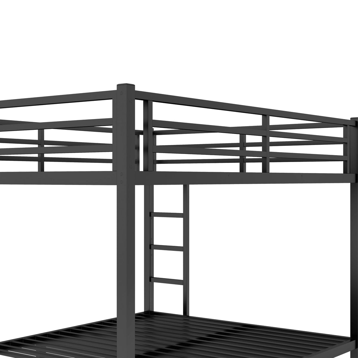 Metal Queen Over Queen bunk bed frame in dark gray metal with ladder and guard rails on Tampa Home & Garden Store