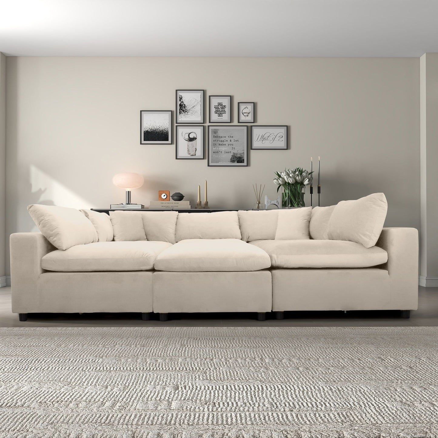 Hayward Modular Sectional Sofa Ivory by HouseOfZazla in a neutral living room on Tampa Home & Garden Store