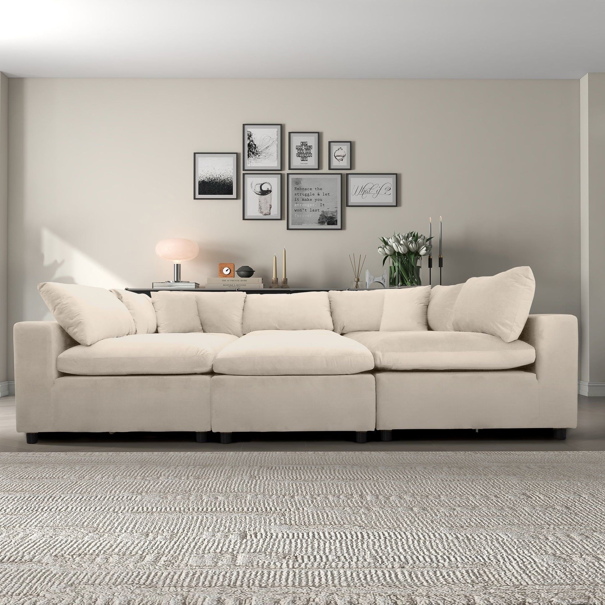 Hayward Modular Sectional Sofa Ivory by HouseOfZazla in a neutral living room on Tampa Home & Garden Store