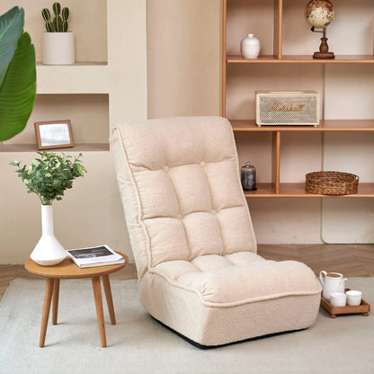 Beige reclining Japanese chair with plush upholstery and adjustable backrest in living room on Tampa Home & Garden Store