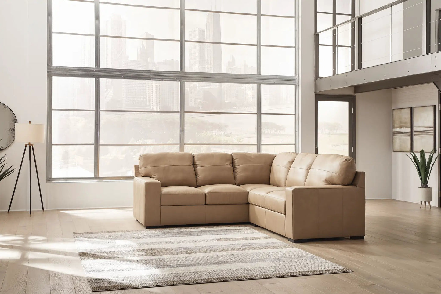 Bandon - Sectional tan leather stationary sofa by Unique Piece Furniture in loft on Tampa Home & Garden Store