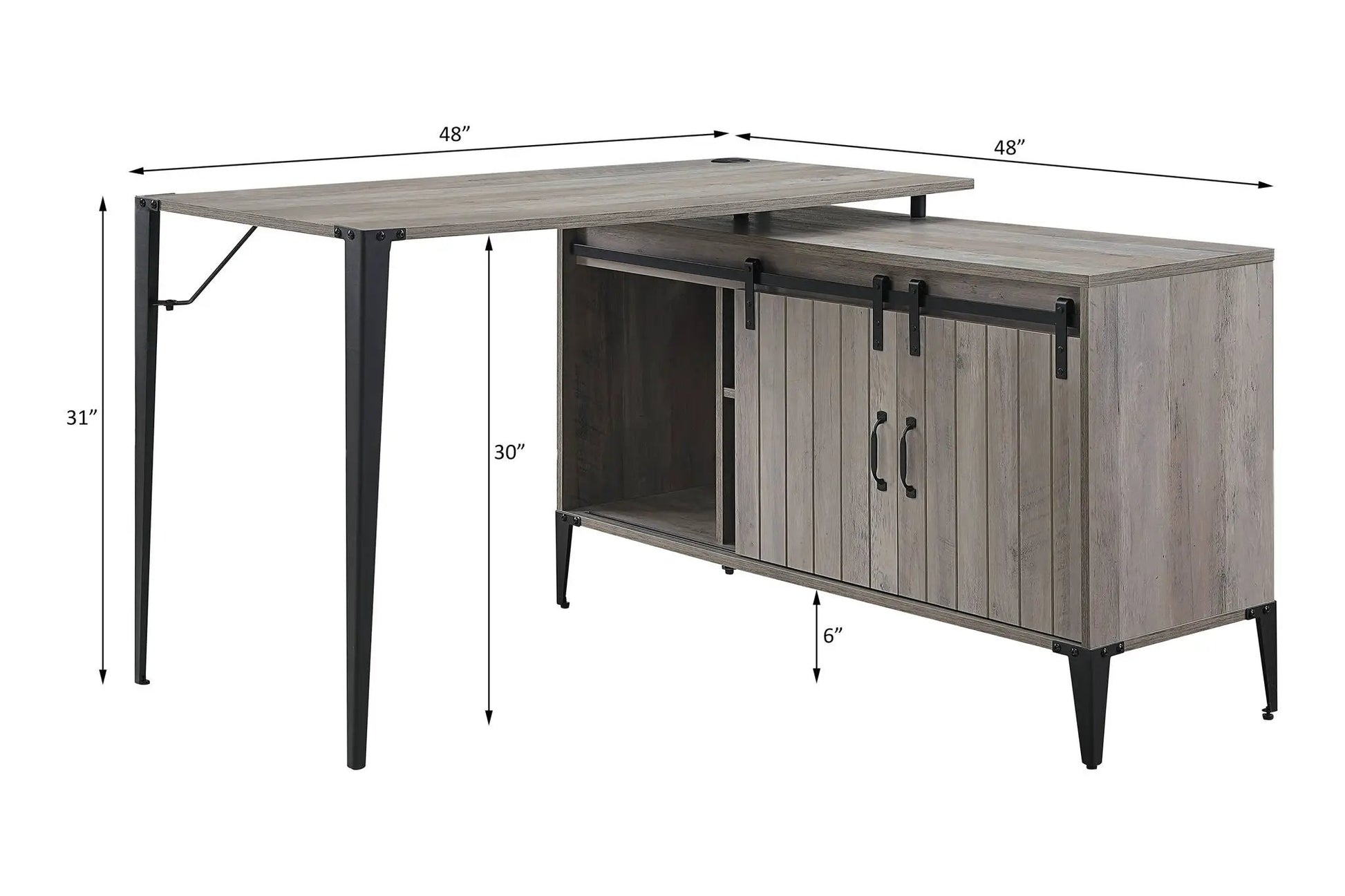 Zakwani Writing Desk Wood corner desk with black metal legs and side cabinet on Tampa Home & Garden Store
