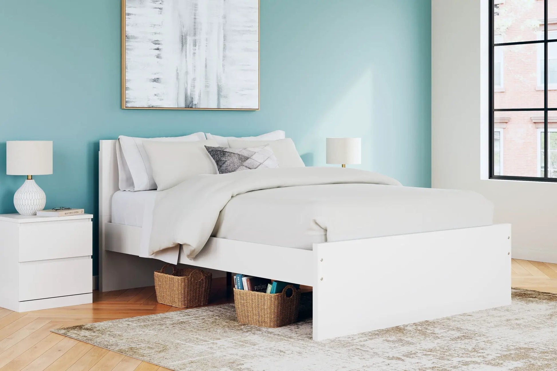 Onita panel platform storage bed in white with underbed storage baskets by Unique Piece Furniture on Tampa Home & Garden Store