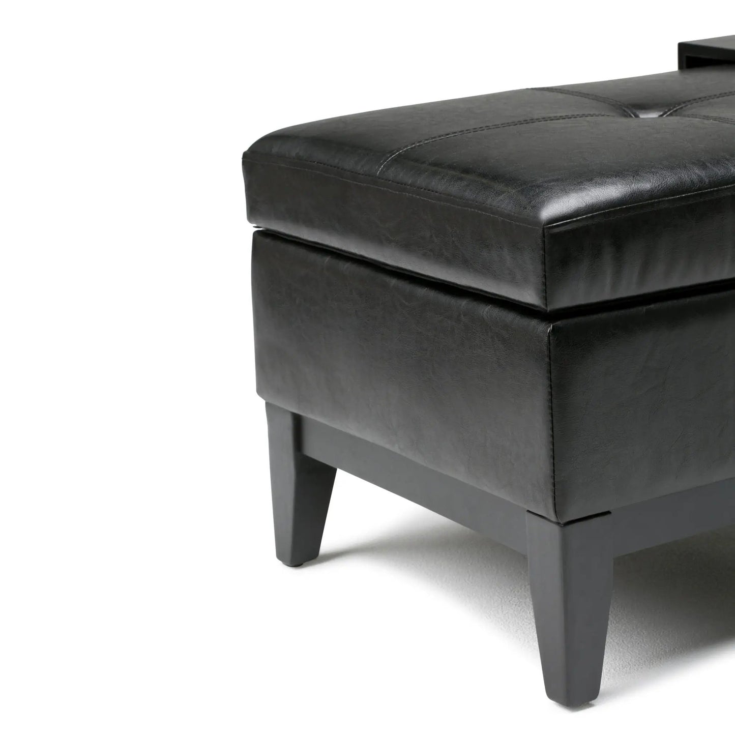 Oregon Contemporary Storage Ottoman Bench With Tray, black leather upholstery, square legs on Tampa Home & Garden Store