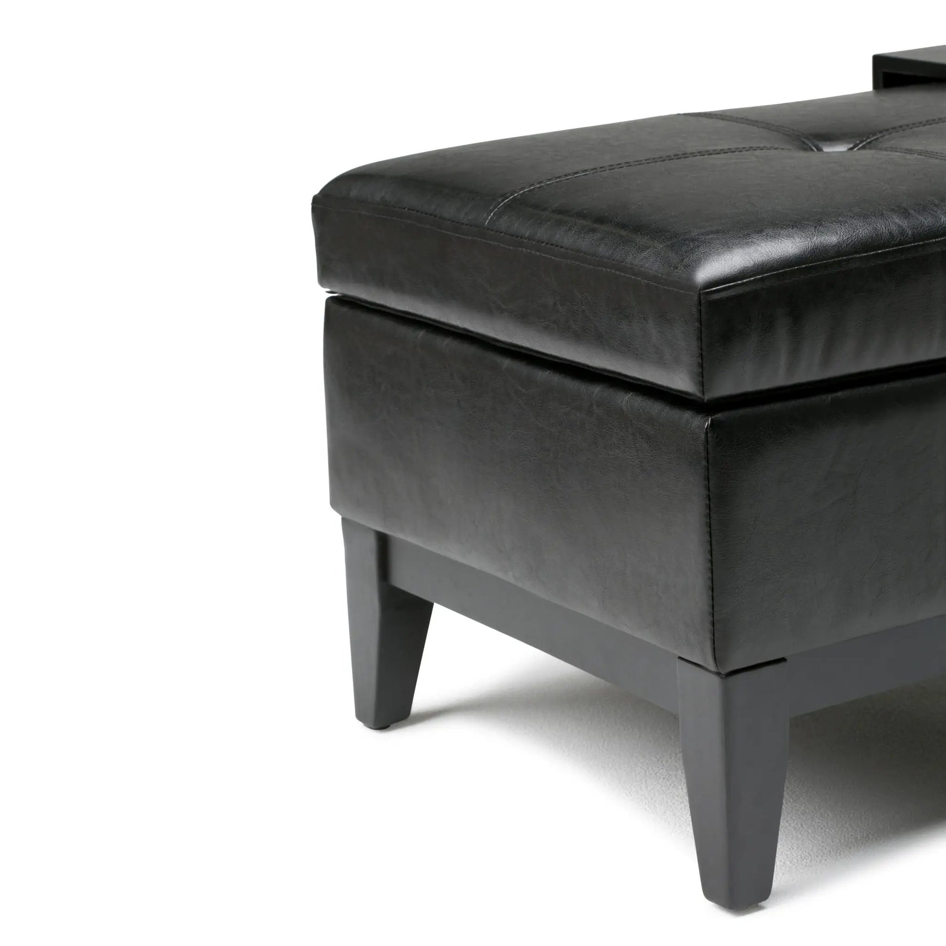 Oregon Contemporary Storage Ottoman Bench With Tray, black leather upholstery, square legs on Tampa Home & Garden Store
