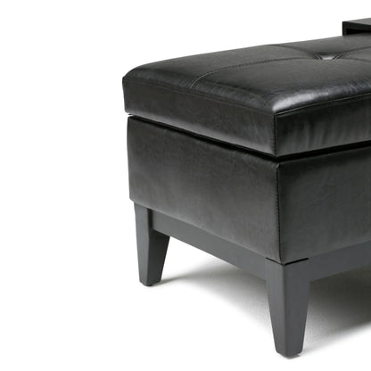 Oregon Contemporary Storage Ottoman Bench With Tray, black leather upholstery, square legs on Tampa Home & Garden Store