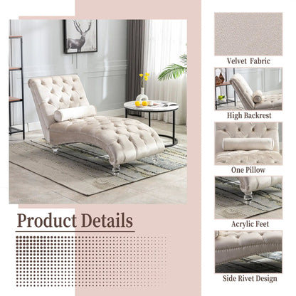 Indoor Chaise Lounge With Button Tufted Pillow