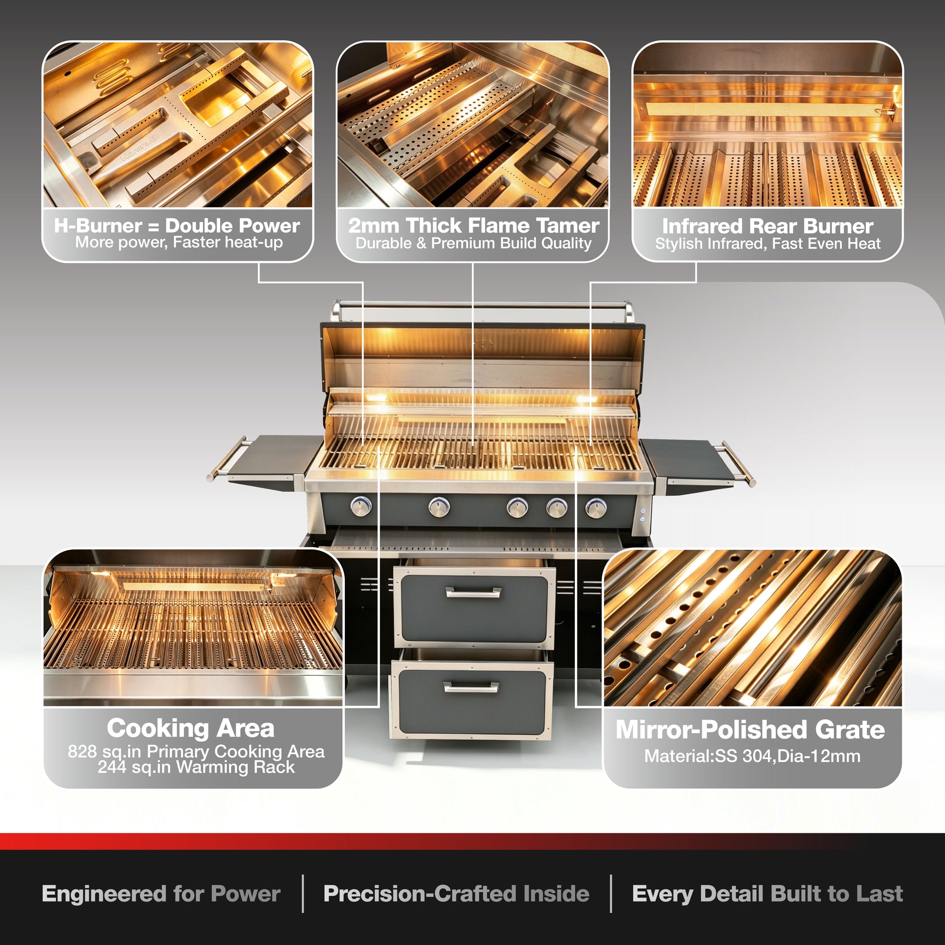 Navratil Premium 49in Stainless Grill by HouseOfZazla; H-Burner and infrared rear burner on Tampa Home & Garden Store