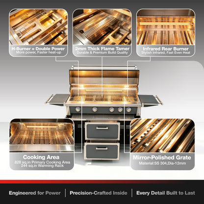 Navratil Premium 49in Stainless Grill by HouseOfZazla; H-Burner and infrared rear burner on Tampa Home & Garden Store