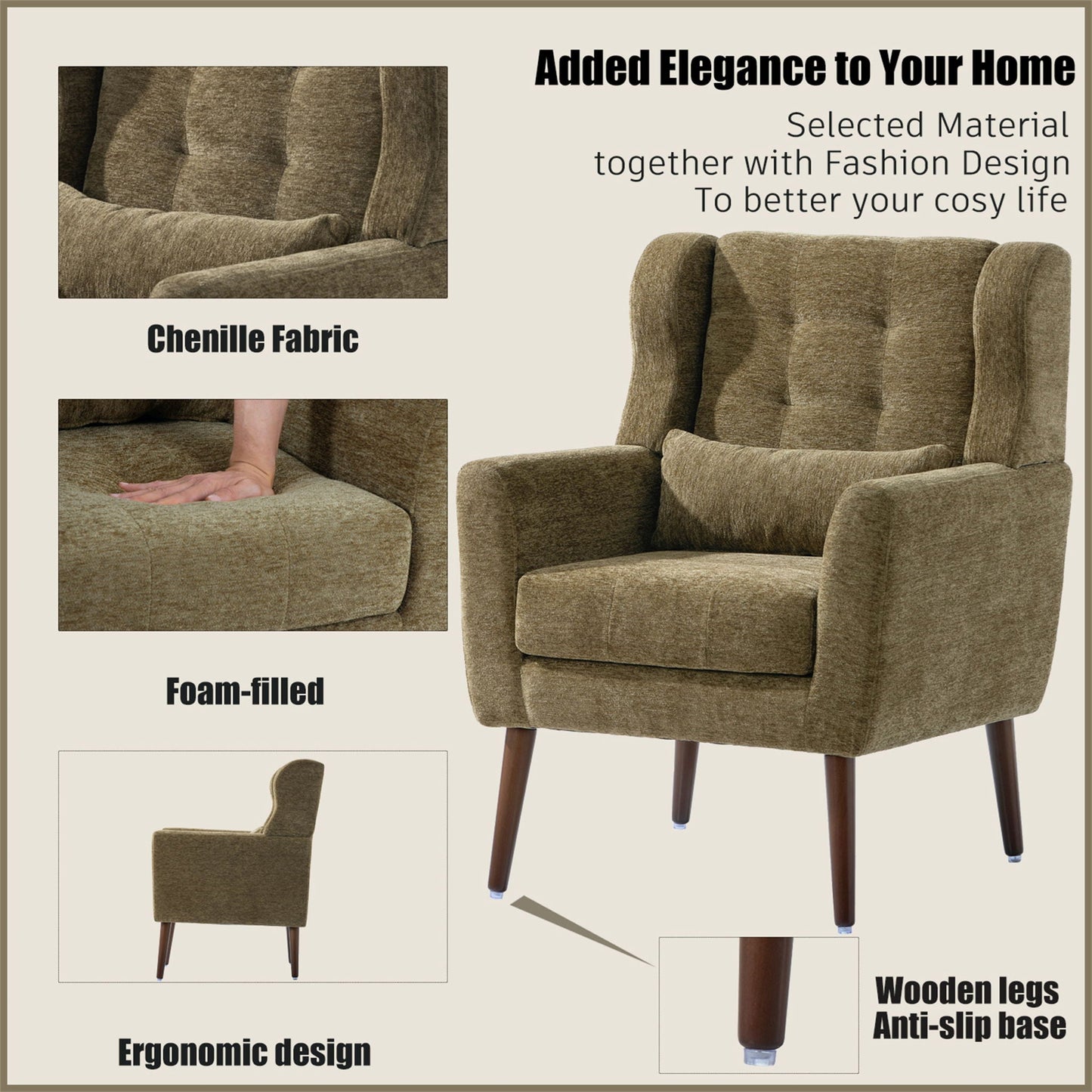 Modern Padded Accent Chair and Extra Pillow