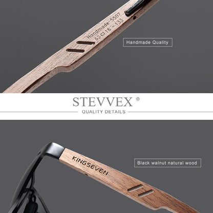 Stevvex bamboo wood sunglasses with mirror lenses and black walnut natural wood arms on Tampa Home & Garden Store