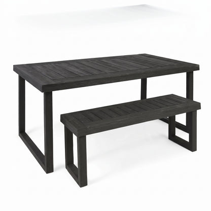 2 Piece Acacia Outdoor Dining Table and Bench Set