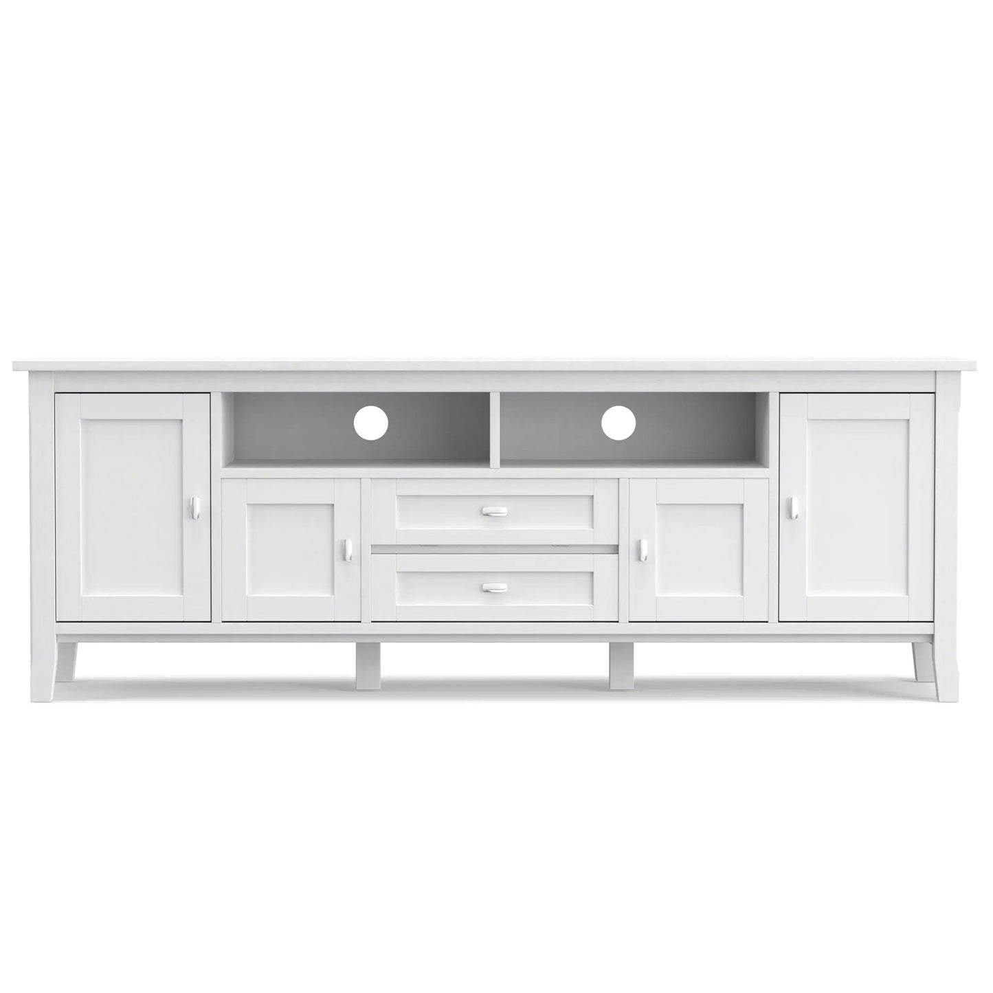 Warm Shaker TV media stand by Unique Piece Furniture, white wood with open cubbies on Tampa Home & Garden Store