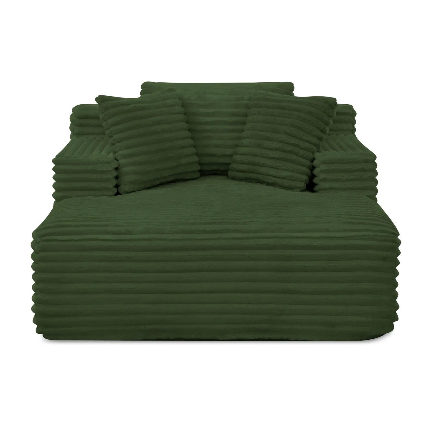 Chaise cushions stack in dark green fabric on Tampa Home & Garden Store