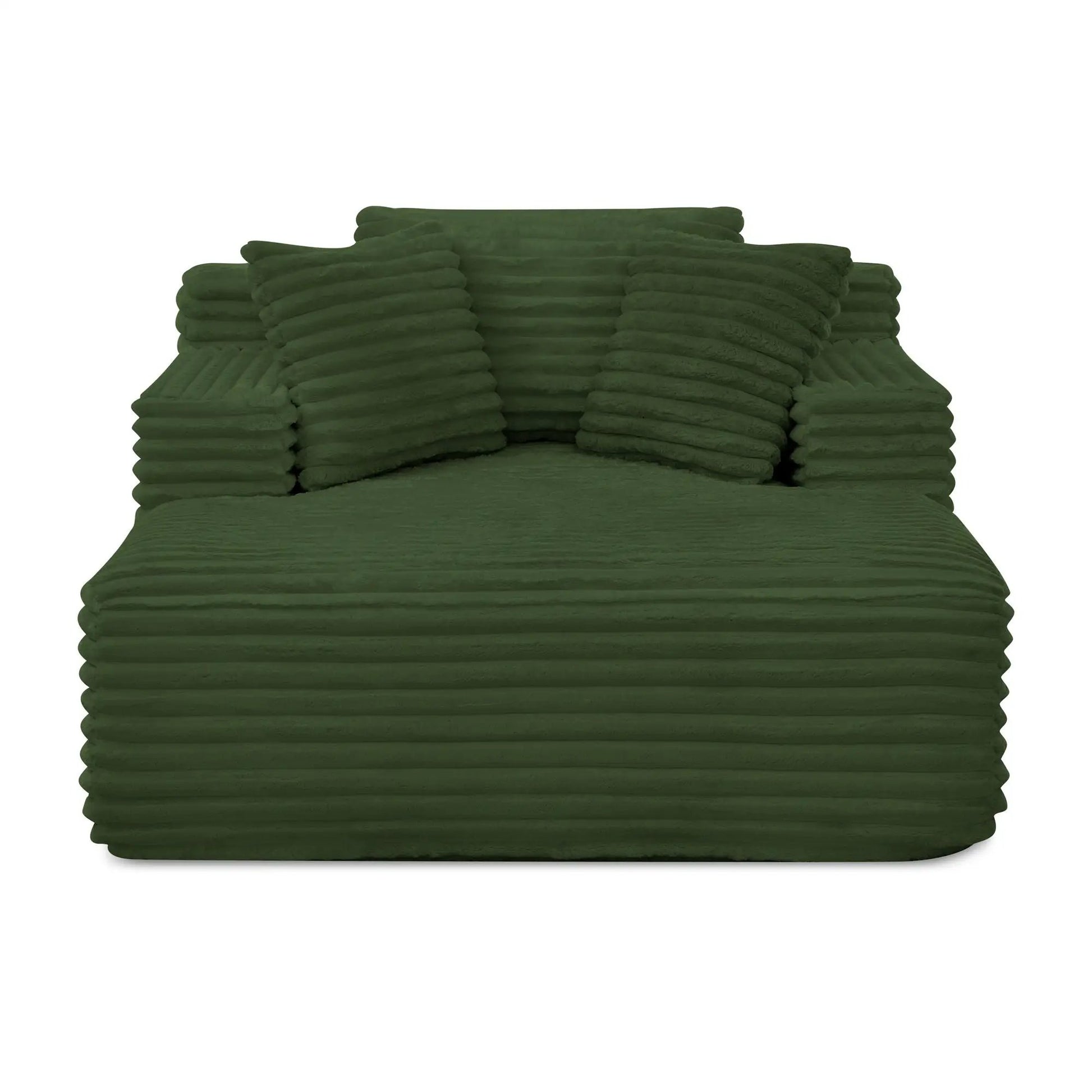 Chaise cushions stack in dark green fabric on Tampa Home & Garden Store