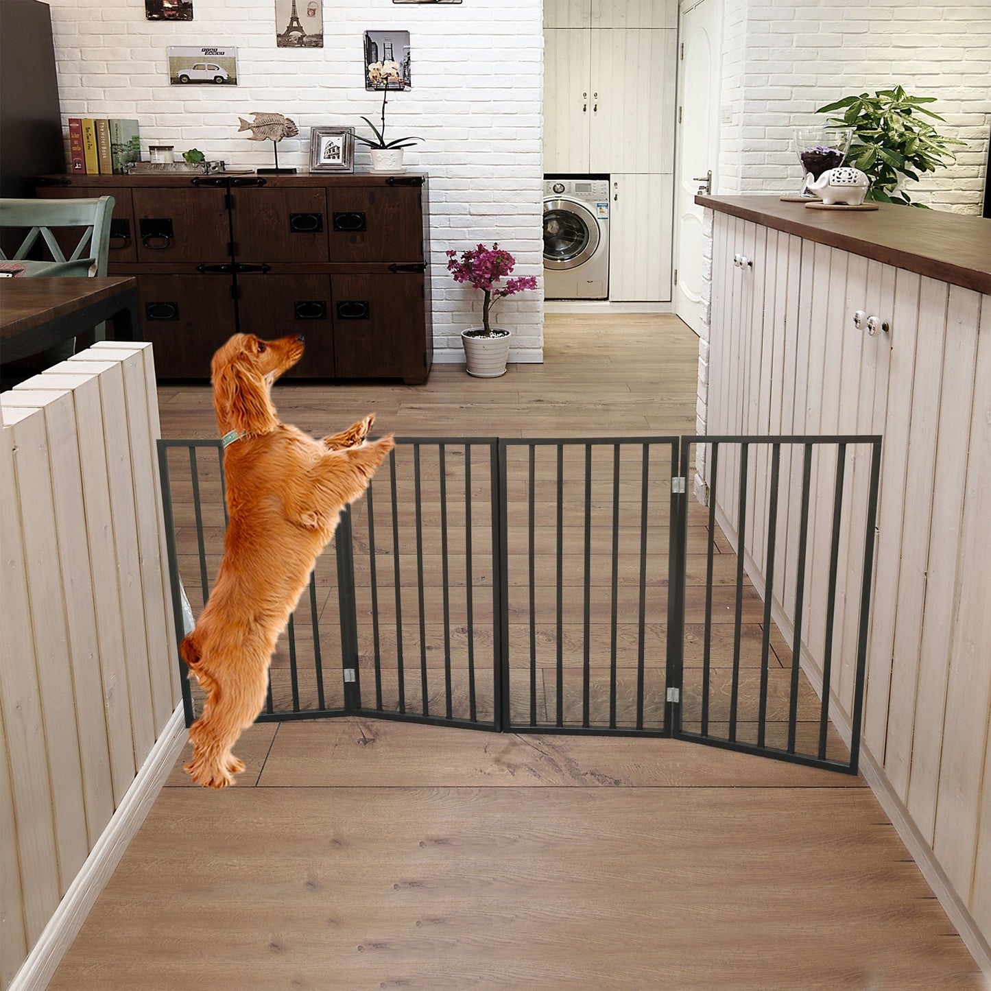 Dog Gate by HouseOfZazla, dark brown freestanding folding gate for doorways and stairs on Tampa Home & Garden Store