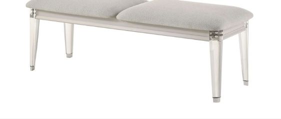 Laveda Boucle Bench in light gray/white boucle with chrome metal legs by HouseOfZazla on Tampa Home & Garden Store