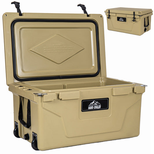 Khaki 65QT Ice Cooler Box with open lid, heavy-duty deck storage by HouseOfZazla on Tampa Home & Garden Store