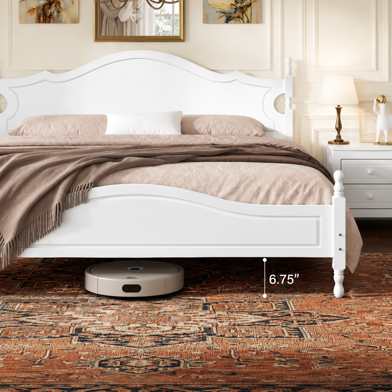 Retro King Wooden Platform Bed with Headboard