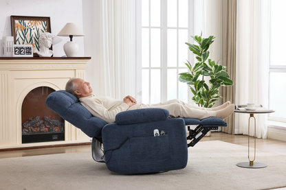 Heat Massage Recliner Chair in blue fabric with rocker and swivel by HouseOfZazla on Tampa Home & Garden Store