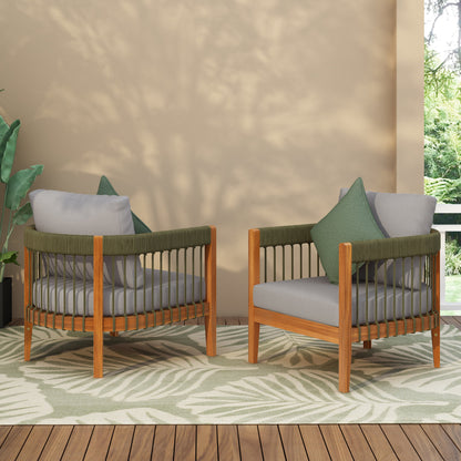 Set Of 2 Acacia Wood Club Chairs With Rope