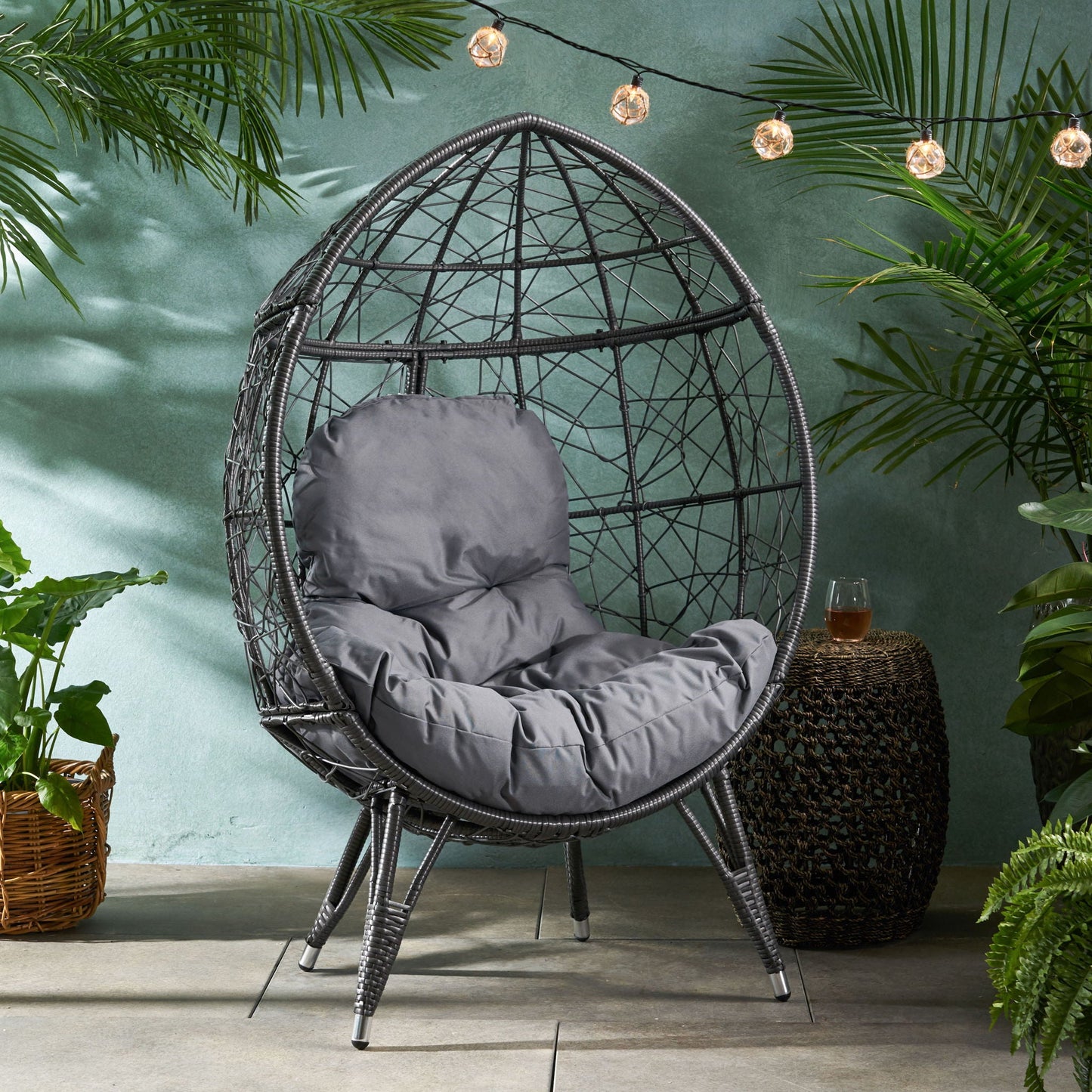 Cosmos Round Hammered Iron Teardrop Chair with cushion, outdoor accent chair by HouseOfZazla on Tampa Home & Garden Store