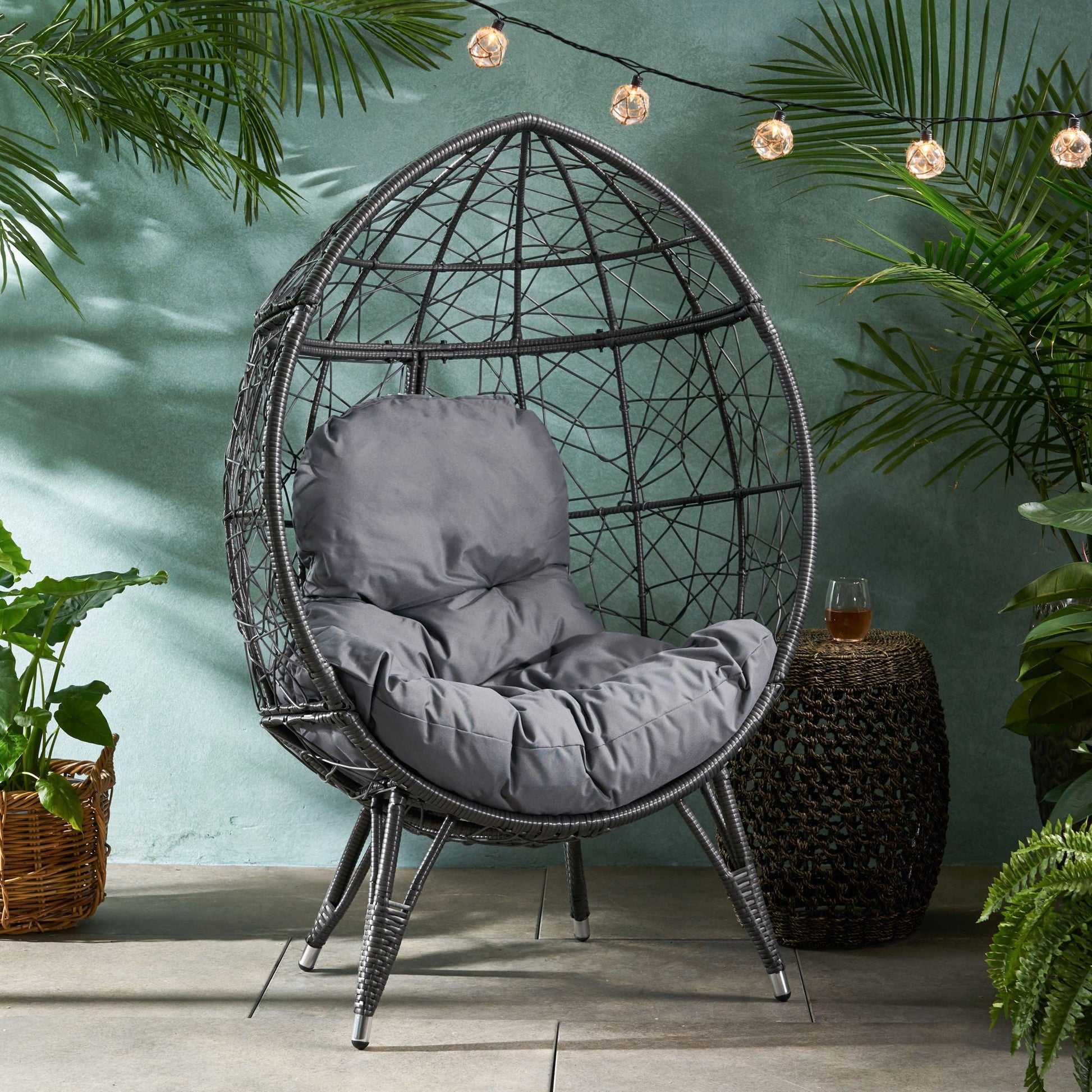 Cosmos Round Hammered Iron Teardrop Chair with cushion, outdoor accent chair by HouseOfZazla on Tampa Home & Garden Store