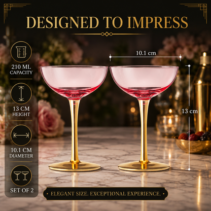 Deco Pink Cocktail Coupe Glass Set Of Two