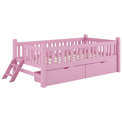 Platform bed with guardrails and 2 drawers in pink, HouseOfZazla storage bed on Tampa Home & Garden Store