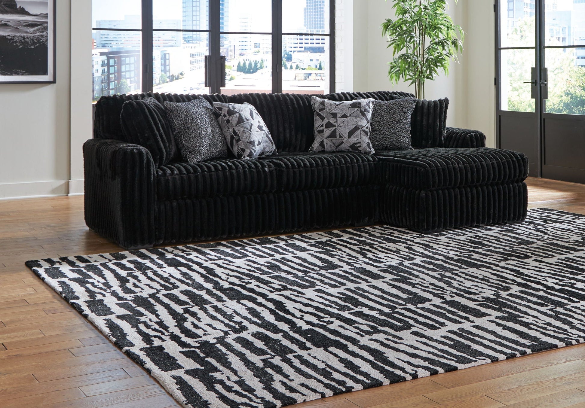 Midnight-Madness Sectional Set, black velvet 4-piece living room set by Unique Piece Furniture on Tampa Home & Garden Store
