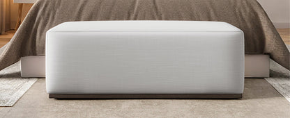 Simple and Elegant Footstool Bench, white fabric upholstery, wood base HouseOfZazla on Tampa Home & Garden Store