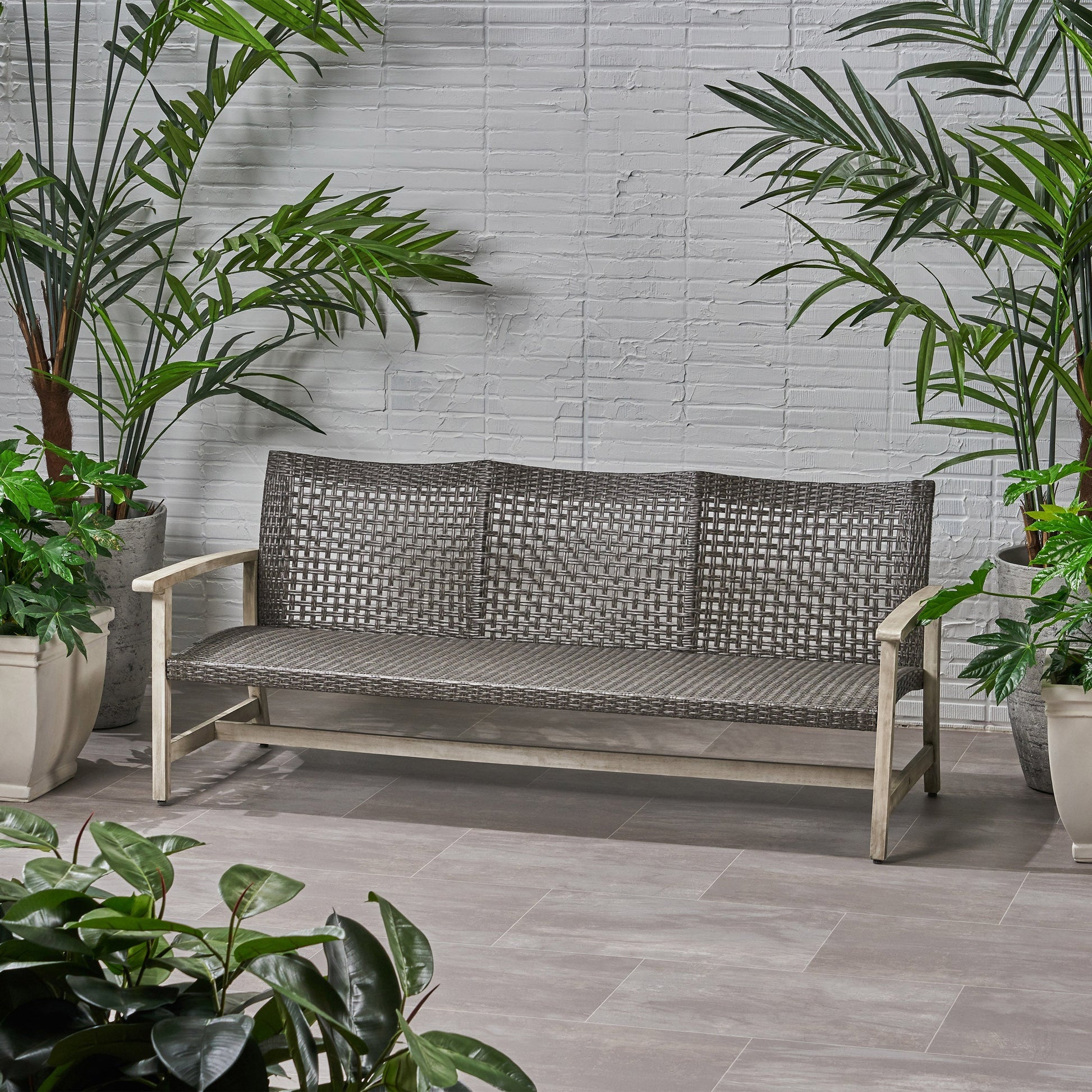 Outdoor Acacia Wood Wicker 3 Seater Sofa dark brown HouseOfZazla on Tampa Home & Garden Store